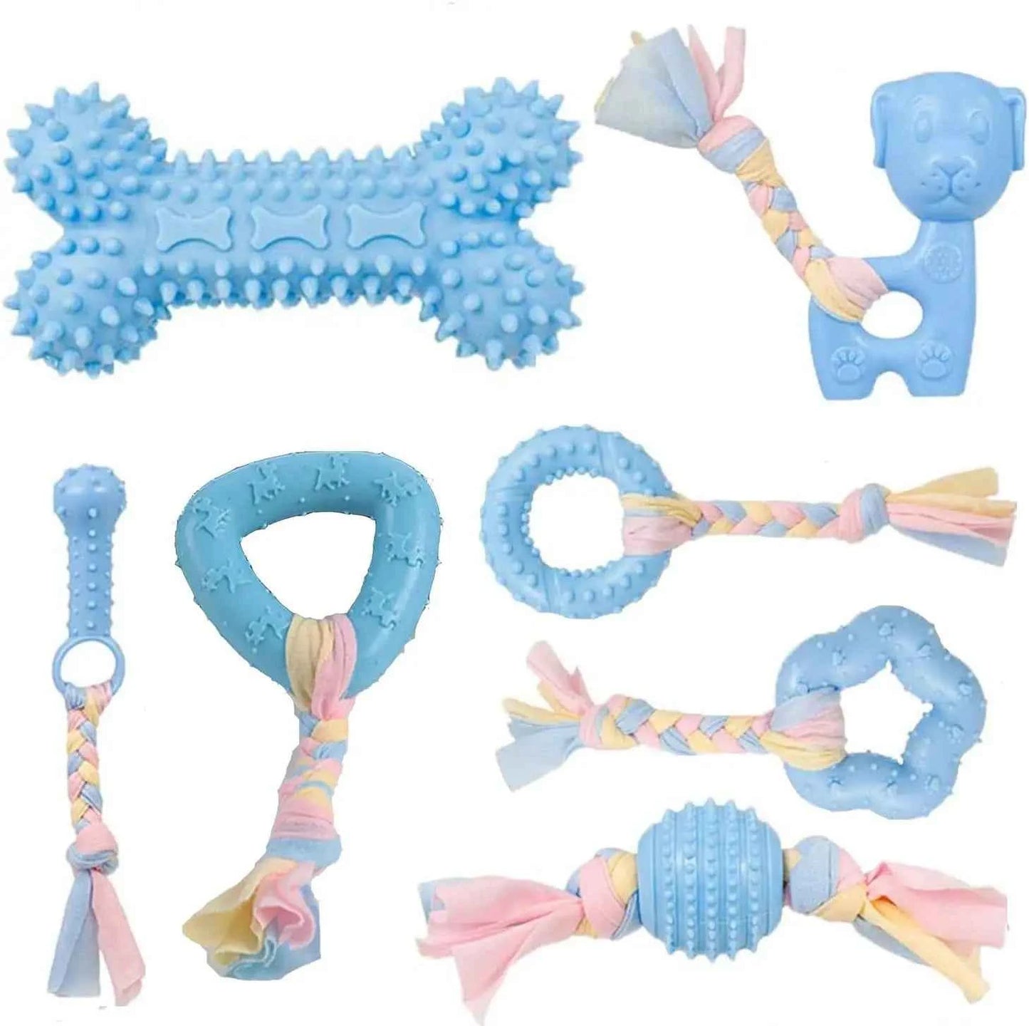 Durable Squeaky Dog Chew Toys - TPR Non-Toxic Puppy Teething Bones, Various Shapes to Satisfy Chewing Instinct