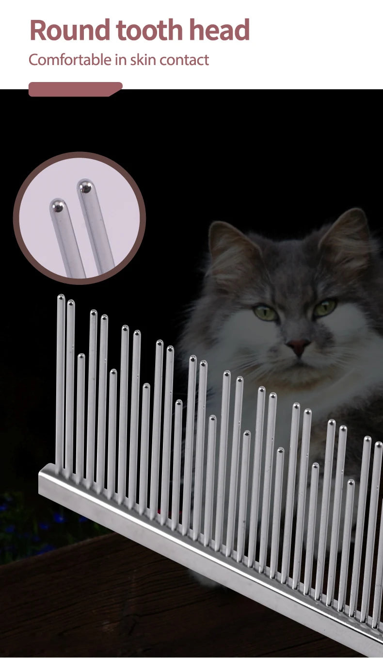Fenice Professional Anti-Corrosion Grooming Comb For Dogs Cats Tapered Stainless Steel Pins Pet Grooming Supplies