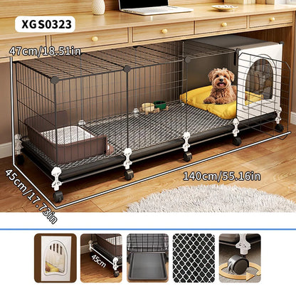 Dog Cage for Small and Medium-Sized Dogs, Indoor Household Use, Teddy Bichon Dog House with Tray, Integrated Toilet, Cat Cage, Dog Fence