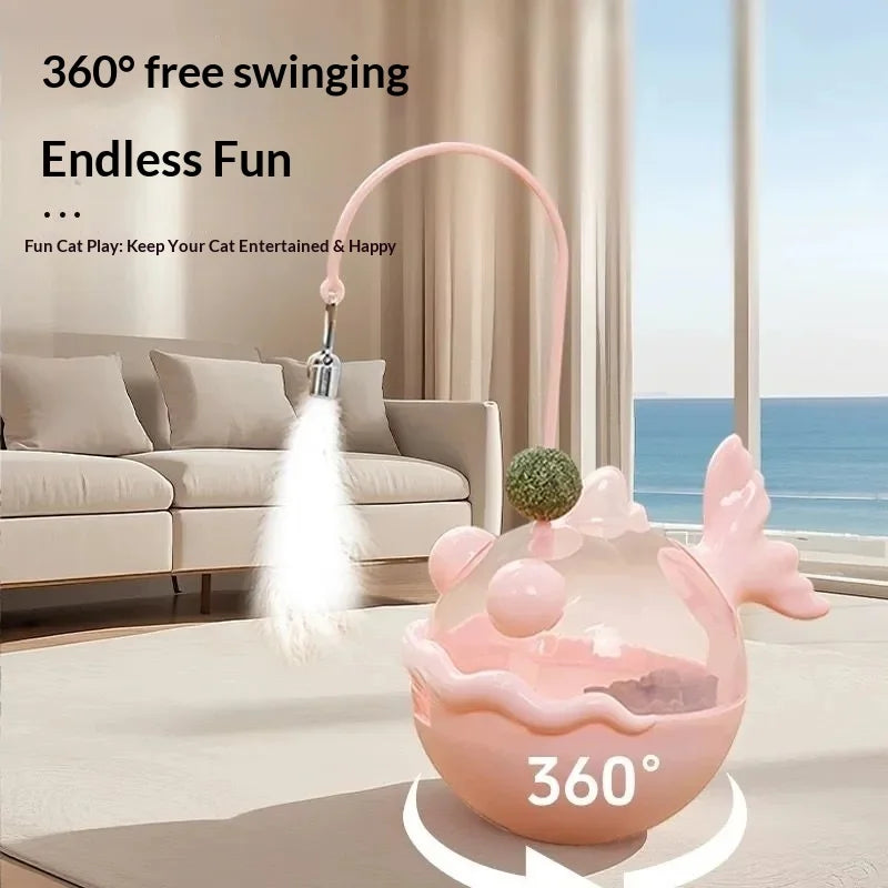 Cat Toys Wobble Treat Dispenser Feather Teaser Wand Catnip Balls Self Play Boredom Buster for Cats Pet Safe
