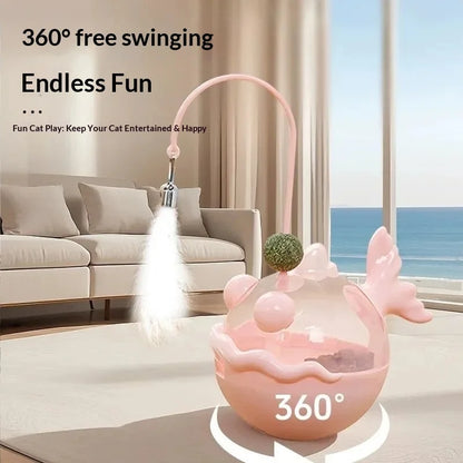 Cat Toys Wobble Treat Dispenser Feather Teaser Wand Catnip Balls Self Play Boredom Buster for Cats Pet Safe