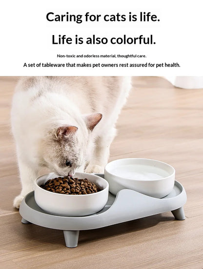 Ceramic Double Pet Bowl Elevated Design - Non-Tip Stable Large Capacity Cat Dog Food Water Dish Ant Proof Feeder