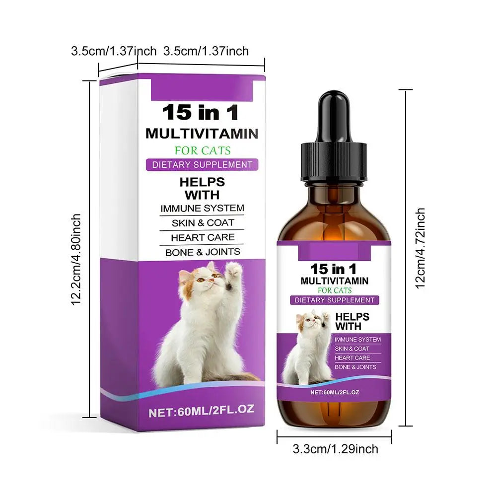 Cat Supplement All-in-1 Multi Liquid Body Care Drops Daily Supplement 60ml Body Care Drops For Supports Joint Care Skin & Coat
