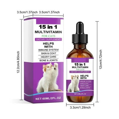 Cat Supplement All-in-1 Multi Liquid Body Care Drops Daily Supplement 60ml Body Care Drops For Supports Joint Care Skin & Coat