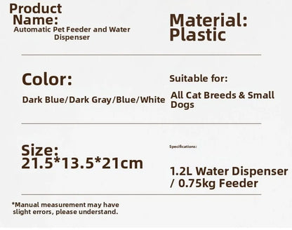 1.2L/1.5L Pet Automatic Feeder Plastic Large Capacity Cat Dog Water Dispenser Feeder Set 3 Colors 2 Styles
