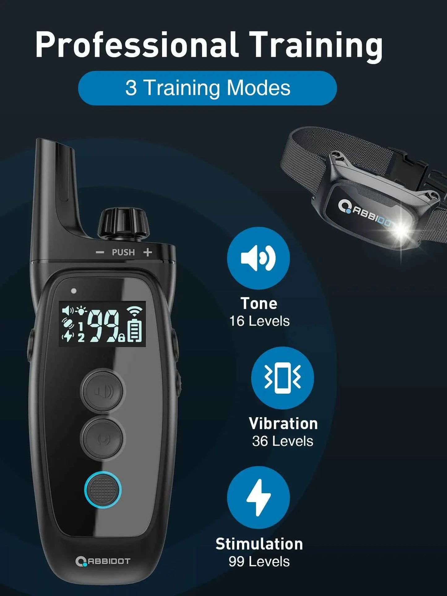 ABBIDOT T50 Dogs Training Electric Shock Collar for Pets 3300ft with LED Light Canine Equipment Supplies Accessories Power Strap