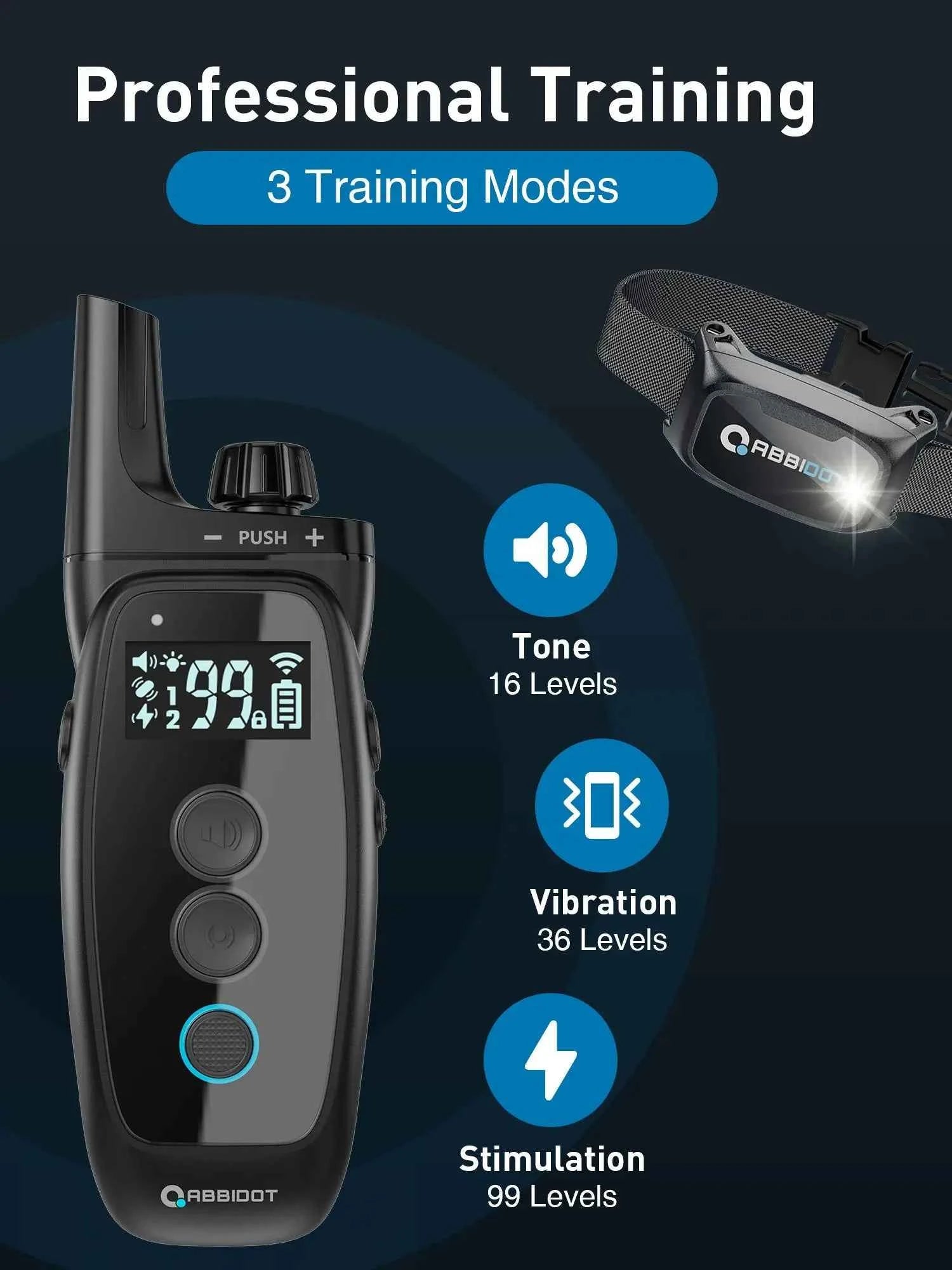 ABBIDOT T50 Dogs Training Electric Shock Collar for Pets 3300ft with LED Light Canine Equipment Supplies Accessories Power Strap