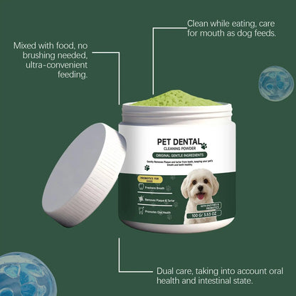100g Dog Tooth Powder Freshen Breath Natural Plaque Tartar Remover Probiotic Teeth Cleaning Dental Care For Puppy Small Large
