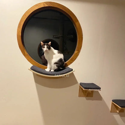 Wall-Mounted Cat Hammock Cat Climbing Stairs Solid Wood Cat Tree Tower Scratcher Rope Ladder Kitten House Indoor Cat Playground
