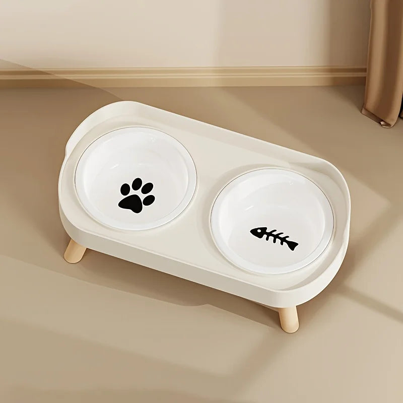 New Cat and Dog Elevated Double Bowl Water Feeding Integrated High Platform Double Bowl