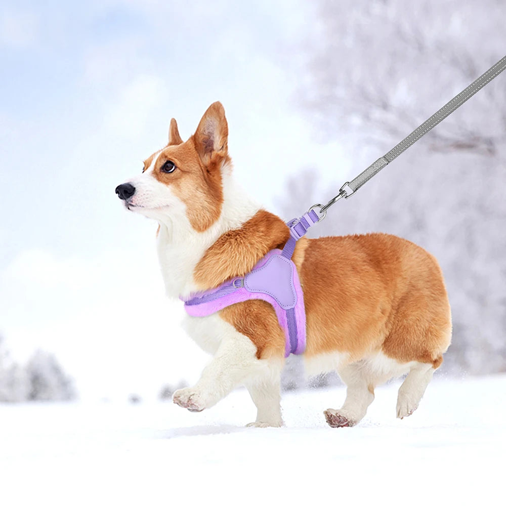 Warm Plush Padded Dog Harness Winter Dog Harnesses Vest Adjustable Pet Vests Soft For Small Medium Large Dogs Bulldog Pug Pink