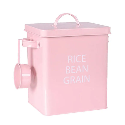 Pink Metal Pet Food Storage Barrel Airtight Sealed Container Dustproof Moisture-Proof Grain Storage Canister for Dog Cat Food