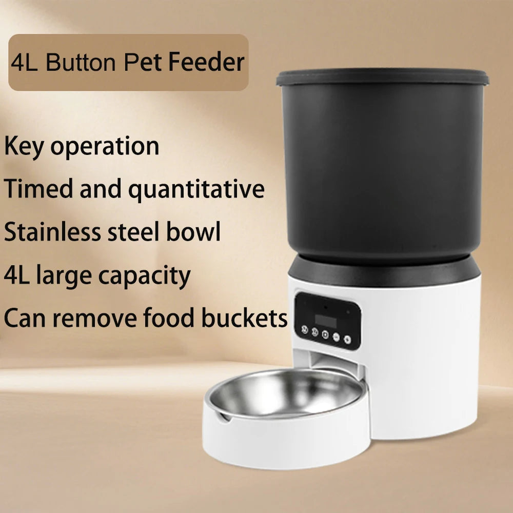 4L Pet Feeder Button WiFi Camera Automatic Cat Feeder Smart Dog Food Dispenser WiFi Timing Video Stainless Steel Feeding Bowl
