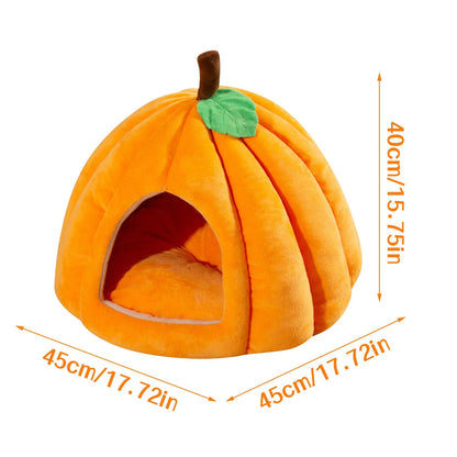 Halloween Theme Pumpkin Shape Autumn And Winter Comfy Cat And Dog Semi-enclosed Pet Bed Warm And Thick Cat And Dog House