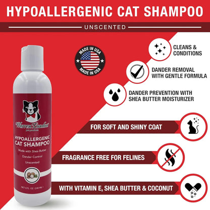 Hypoallergenic Cat Shampoo & Conditioner 8 oz – Unscented, Shea Butter Moisturizing, Soap-Free 2-in-1 for Dander & Allergy Contr