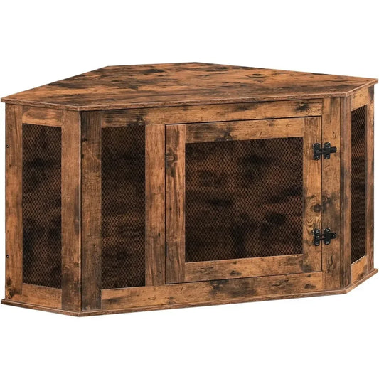 Corner Dog Crate Furniture – Wooden Kennel End Table in 5 Finishes for All Dog Breeds - Pet Suppie