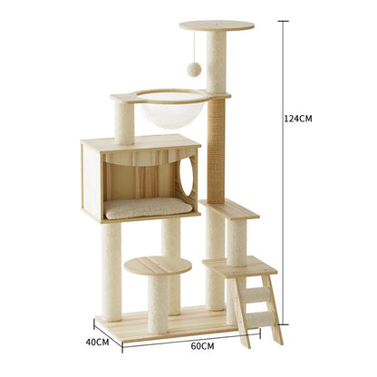 Multi-Level Cat Tree Condo – Modern Indoor Cat Furniture with Plush Bed Double Space Capsule Scratch Posts & Cozy Hideouts