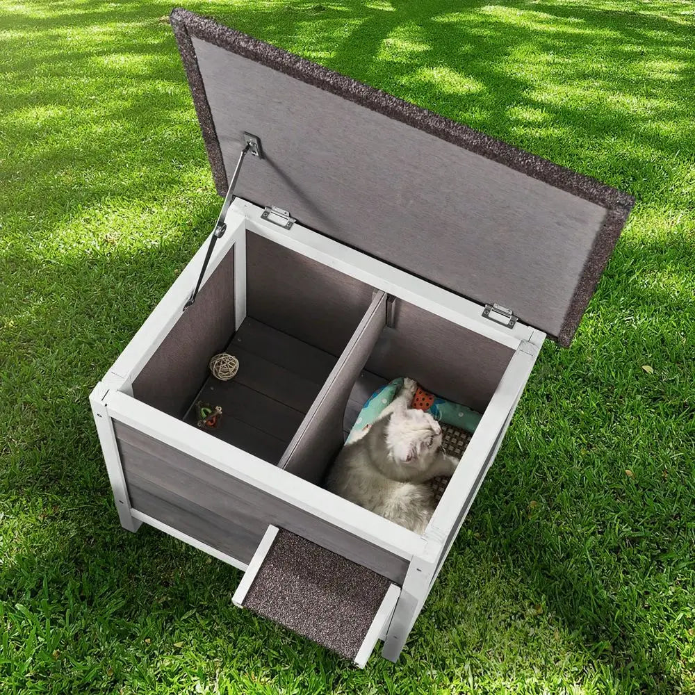 Cat House Weatherproof, Cat Shelter For Multiple Cats, Outdoor Wooden Cat Rabbit House With AllRound Foam Insulated, PVC Door F