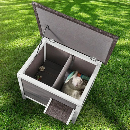 Cat House Weatherproof, Cat Shelter For Multiple Cats, Outdoor Wooden Cat Rabbit House With AllRound Foam Insulated, PVC Door F