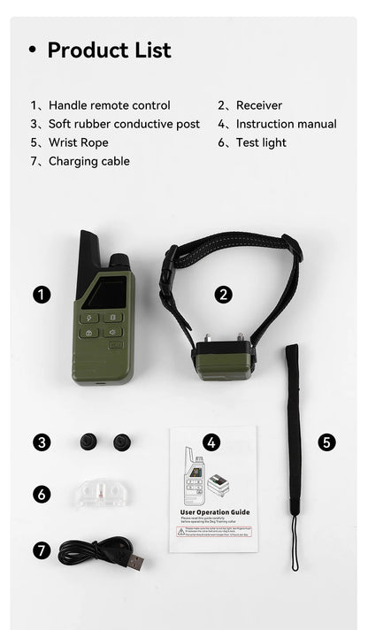 ROJECO Electric Dog Training Collar IPX7 Waterproof Dog Bark Stop Collar With Remote Control Rechargeable Anti Barking Device