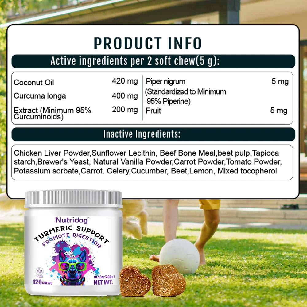 Turmeric Chews For Dog - Anti-inflammatory joint care with Contains glucosamine&chondroitin - Digestive support-120 soft chews