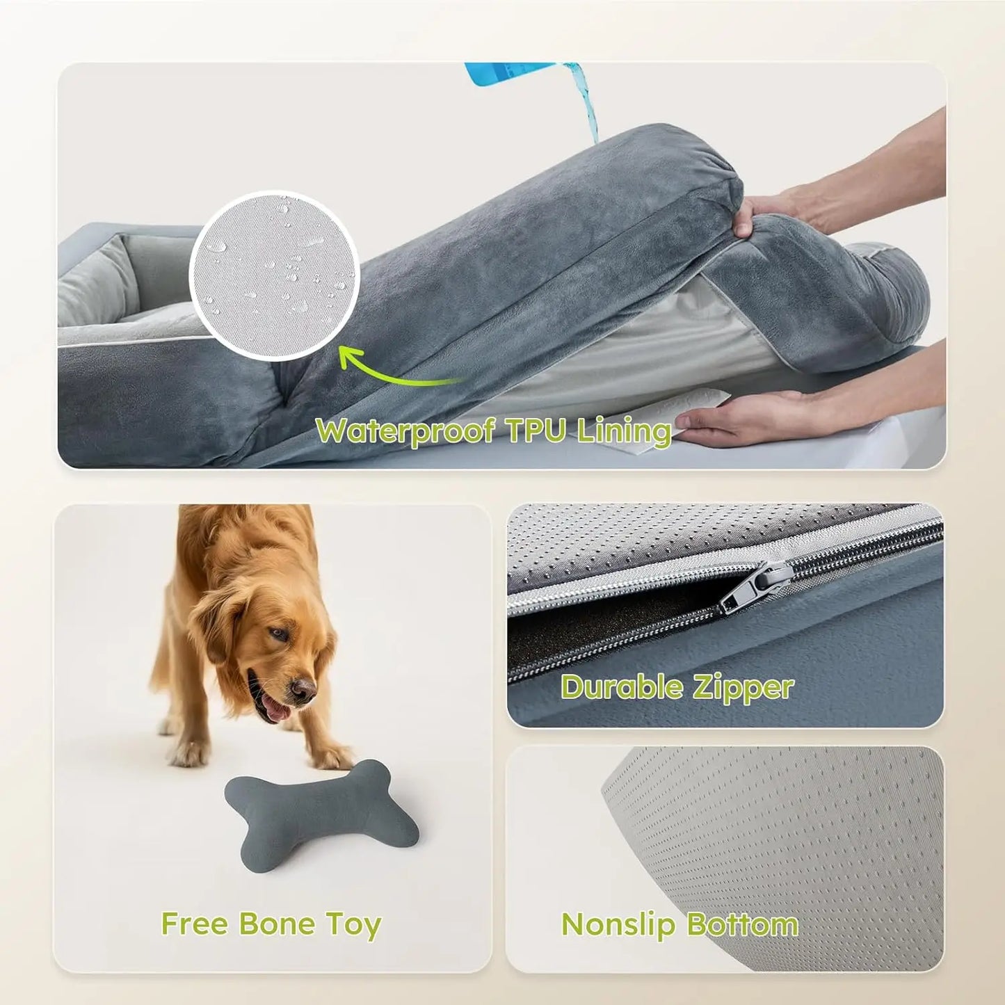 Extra Large Orthopedic Dog Bed with Cooling Gel Memory Foam, Waterproof, Washable Cover, 42" Dark Gray Pet Sofa