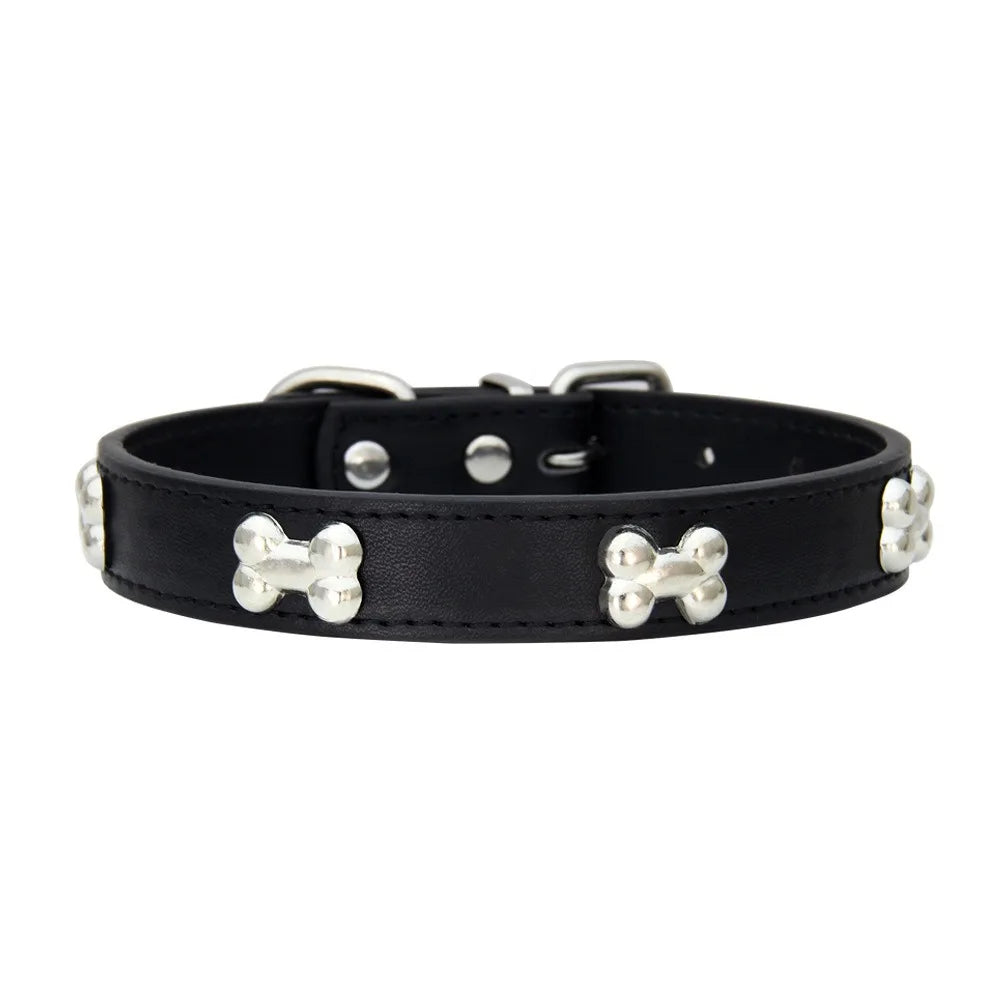 New Bone Leather Durable Pet Dog Collars Puppy Pug Collars for Small Large Dog Puppy Neck Collar GXQ13