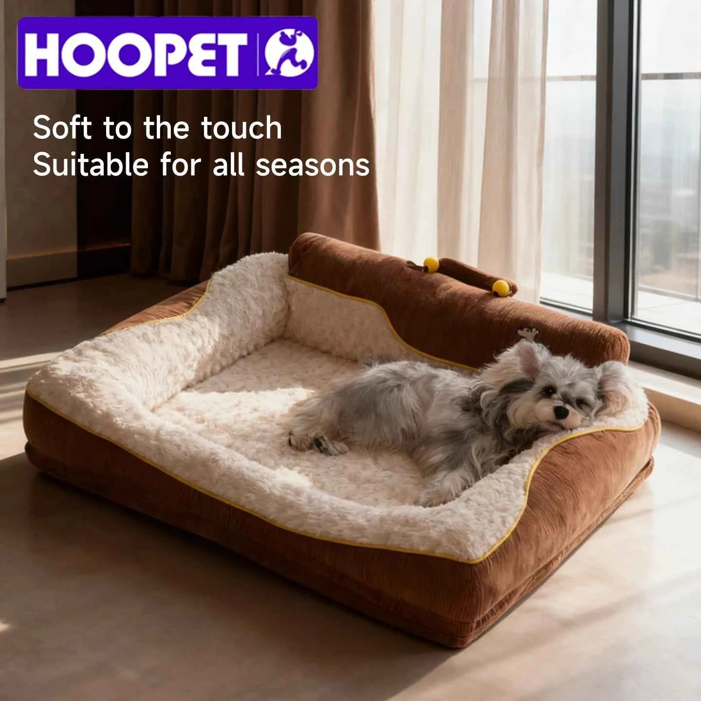 HOOPET 2025 New Large Dog Bed, Winter Warm Washable Pet Bed with Thick Padding & Bolster, Comfort Security Orthopedic Mattress
