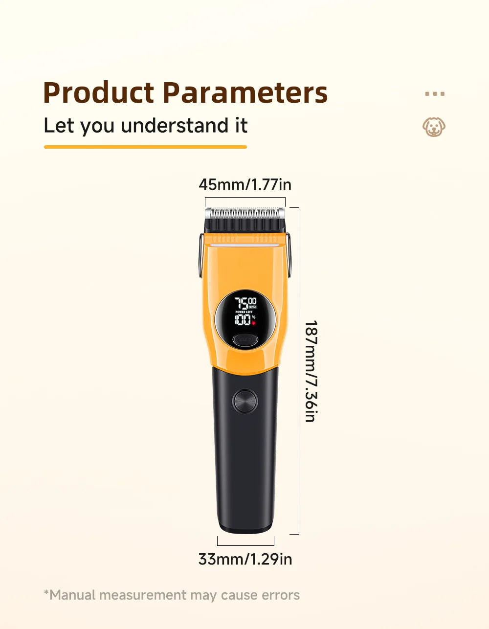 Pet Clipper Professional Dog Hair Trimmer Cat Grooming Shaver 7500/min LED suitable for large, medium, and small pets Trimmers