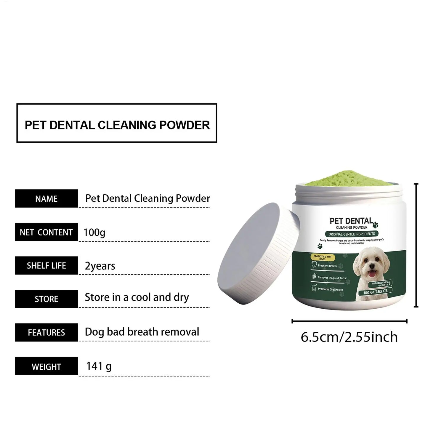 100g Dog Tooth Powder Freshen Breath Natural Plaque Tartar Remover Probiotic Teeth Cleaning Dental Care For Puppy Small Large