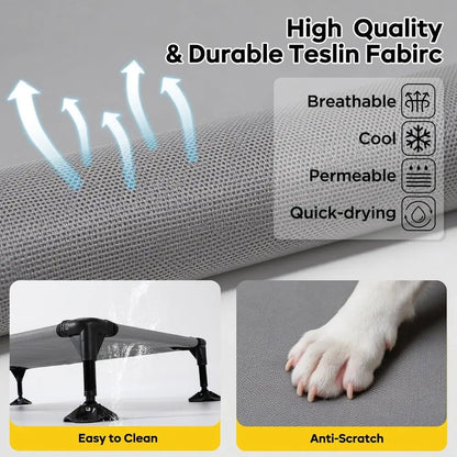 Elevated Dog Bed with Removable Bolster Pillows, Cooling Cot for Outdoor Use, Portable Pet Bed with Carry Bag, Suitable for Pati