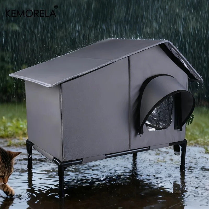 KEMORELA Winter Outdoor Cat House Equipped with an Escape Door - Large Feral Cat Shelter Collapsible Shelter for Small Dogs&Cats