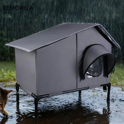 KEMORELA Winter Outdoor Cat House Equipped with an Escape Door - Large Feral Cat Shelter Collapsible Shelter for Small Dogs&Cats