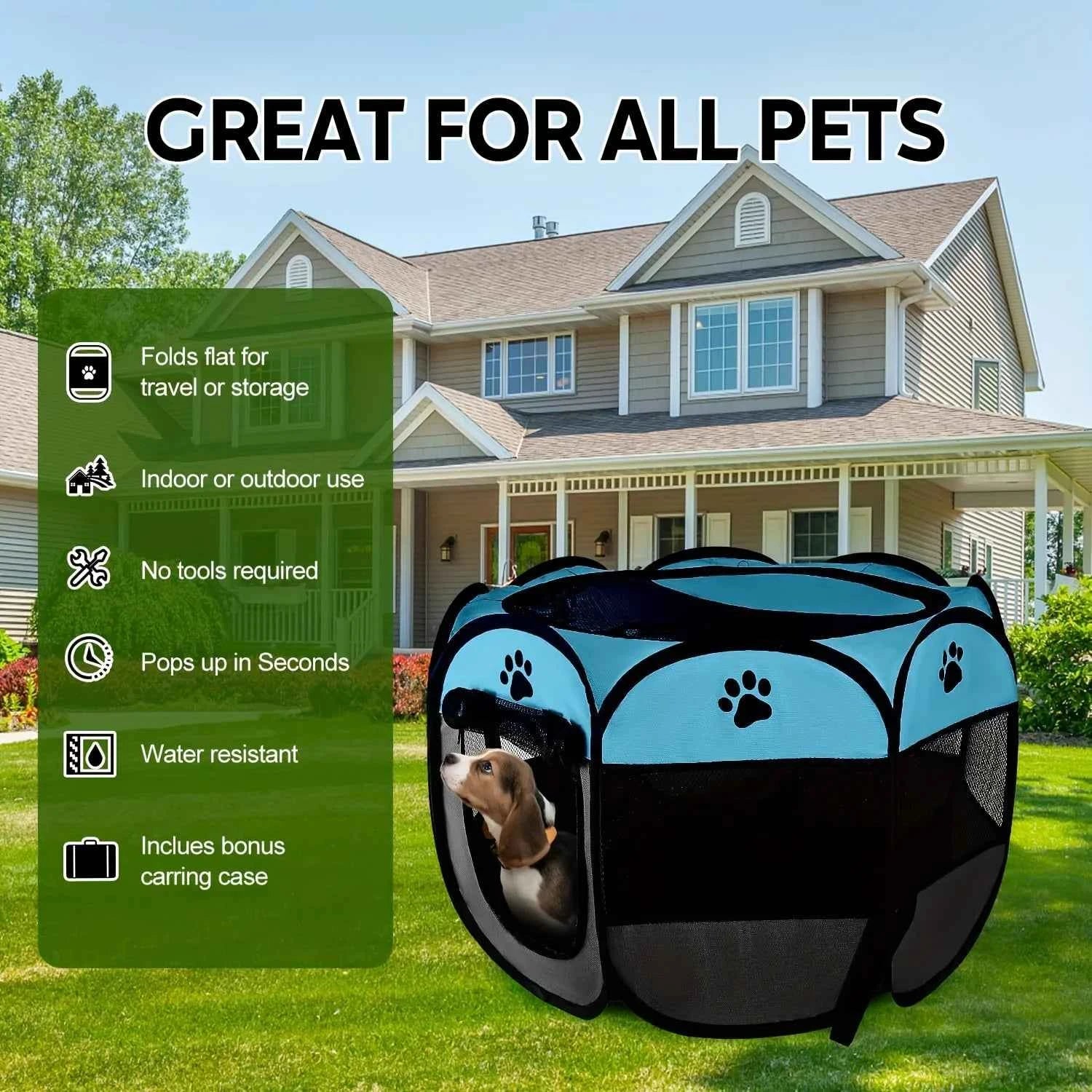 Christmas Gift Dog Playpen, Puppy Pet Cat Playpen Indoor for Small Dogs, Dog Tent Crates Cage Indoor/Outdoor, Portable Pop Up Dog Kennel Playpen with Carrying Case for Dogs/Cats/Rabbits, Removable Zipper Top