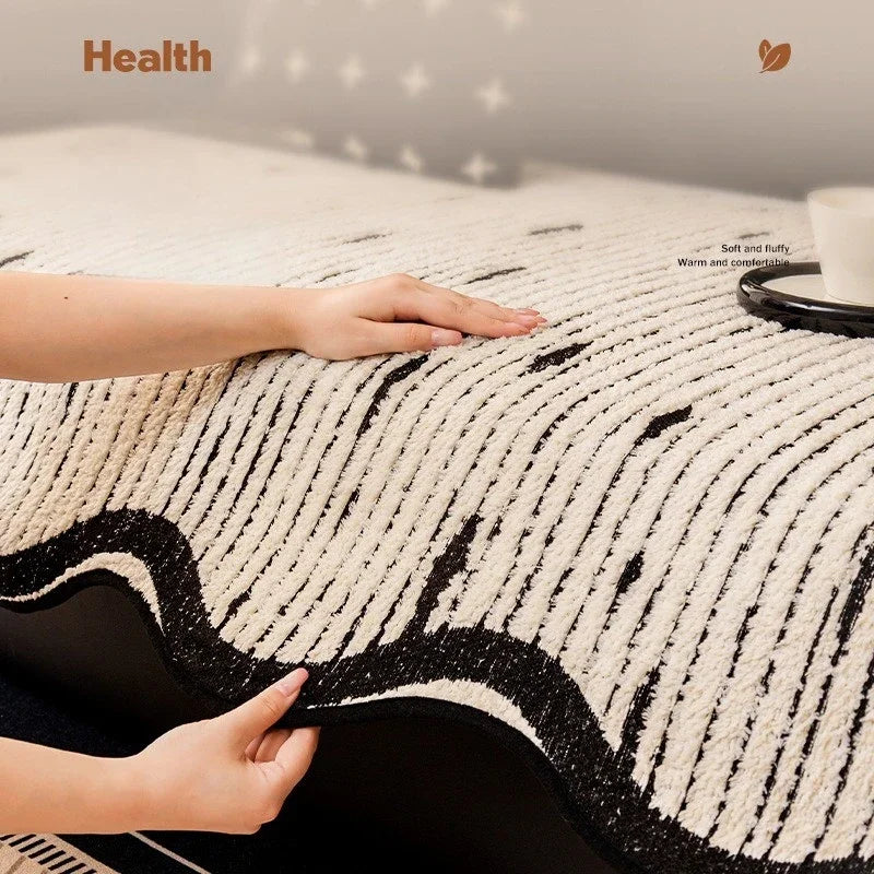 Nordic Striped Plush Sofa Cover Irregular Non-slip Corner Sofa Seat Cover Winter Warm Sofa Protector Towel for Living Room Decor