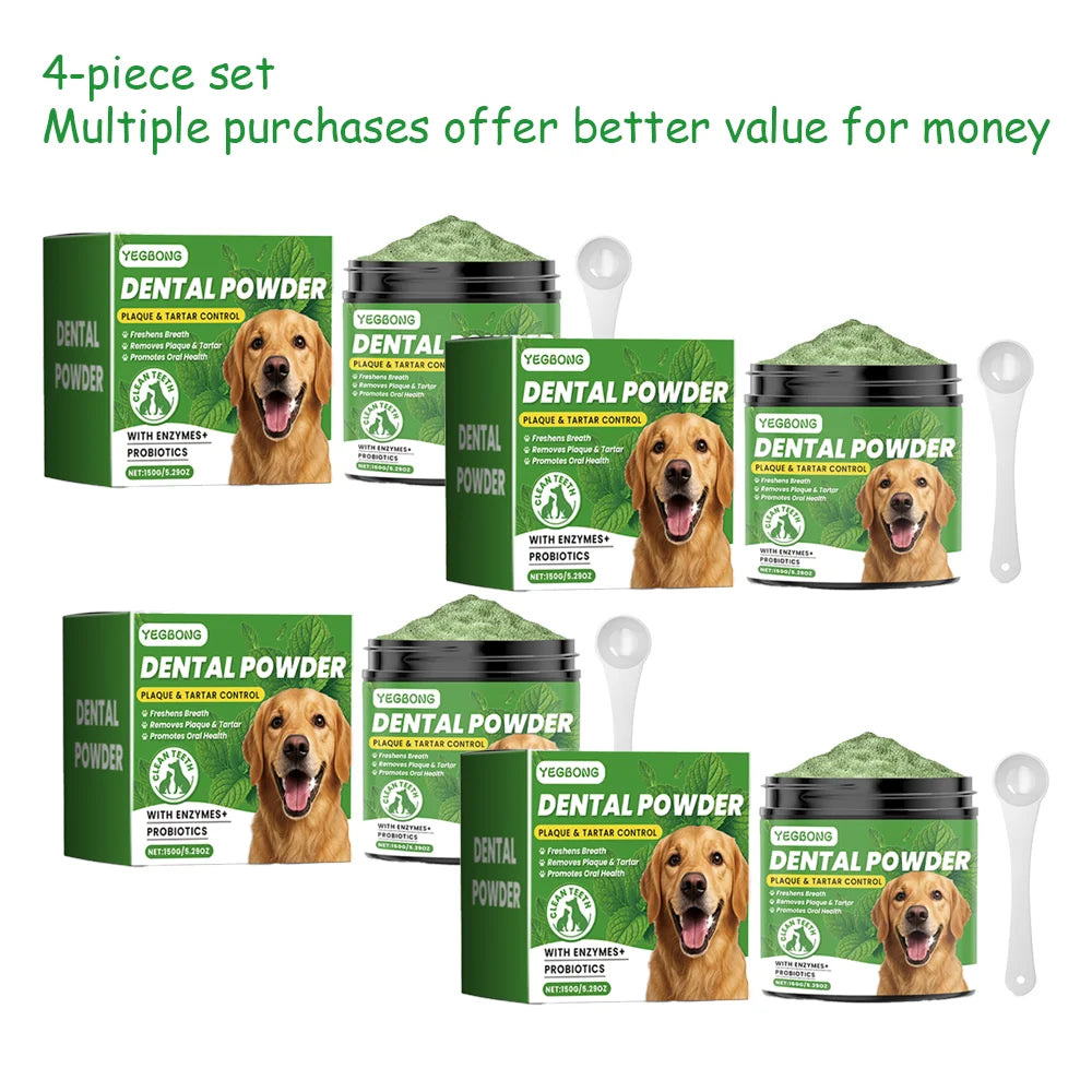 Dog tooth cleaning powder gently cleanses pet teeth, improves tartar, teeth yellowing, freshens breath, natural ingredients