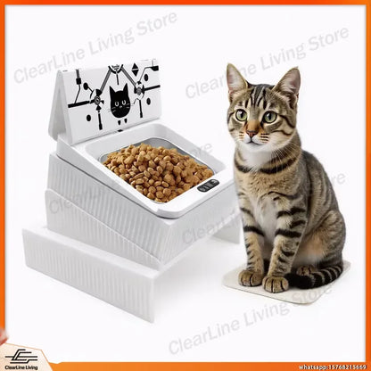 Smart Microchip Cat Feeder with Infrared Sensor Automatic Opening Sealed Pet Bowl Cervical Design for Desk Use Dog Food