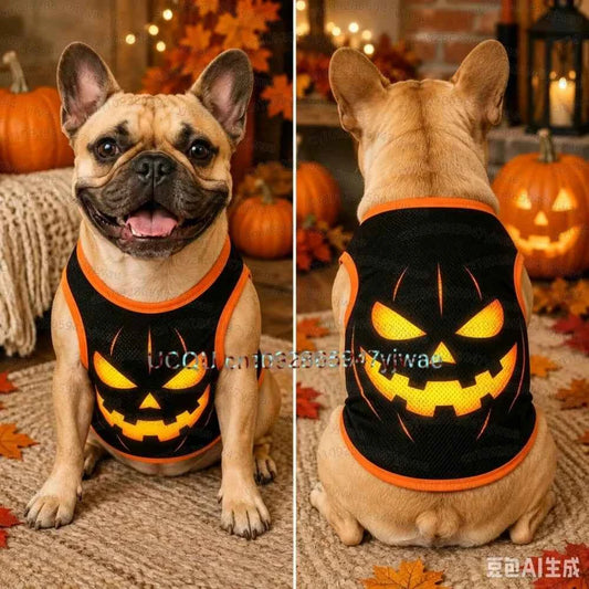 26 1PC Personalized Dog Jersey, Pet Halloween Pumpkin Lamp Dog Vest Puppy Dog Jersey, Halloween Dog Cat Vest