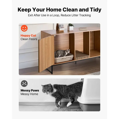 Cat Litter Box Enclosure Furniture, 47.2 in Hidden Litter Box Cabinet with Scratch Pad & Storage, Waterproof Cat Washroom End