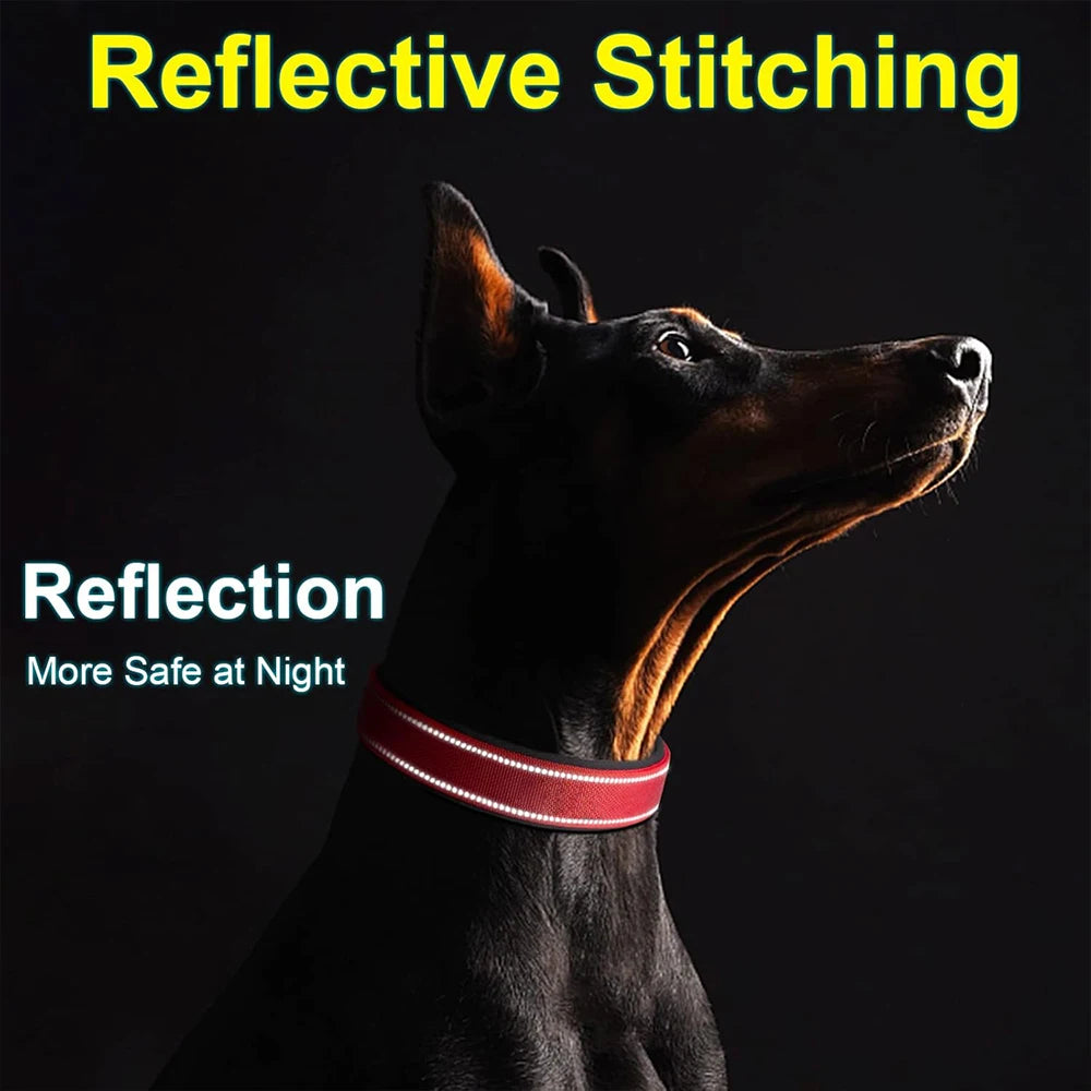 Reflective Striped Dog Collar, Escape-Proof Nylon, Quick-Release Buckle, Soft Padded, for Small Cat, Medium and Large Dogs