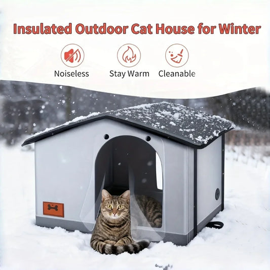 A insulated outdoor cat house with eaves and escape doors, designed for insulation and providing winter shelter for stray cats - Pet Suppie