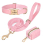 Personalized Dog Collar Leash Bag Set Custom PU Leather Dog Collars Colorful Pet Necklace With Leashes Poop Bag for Dogs Pug