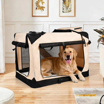 Easy Storage Foldable Soft Dog Crates Kennel 3 Door Soft Sided Travel Pet Car Carrier with Straps Mat for Dogs Cats Rabbits