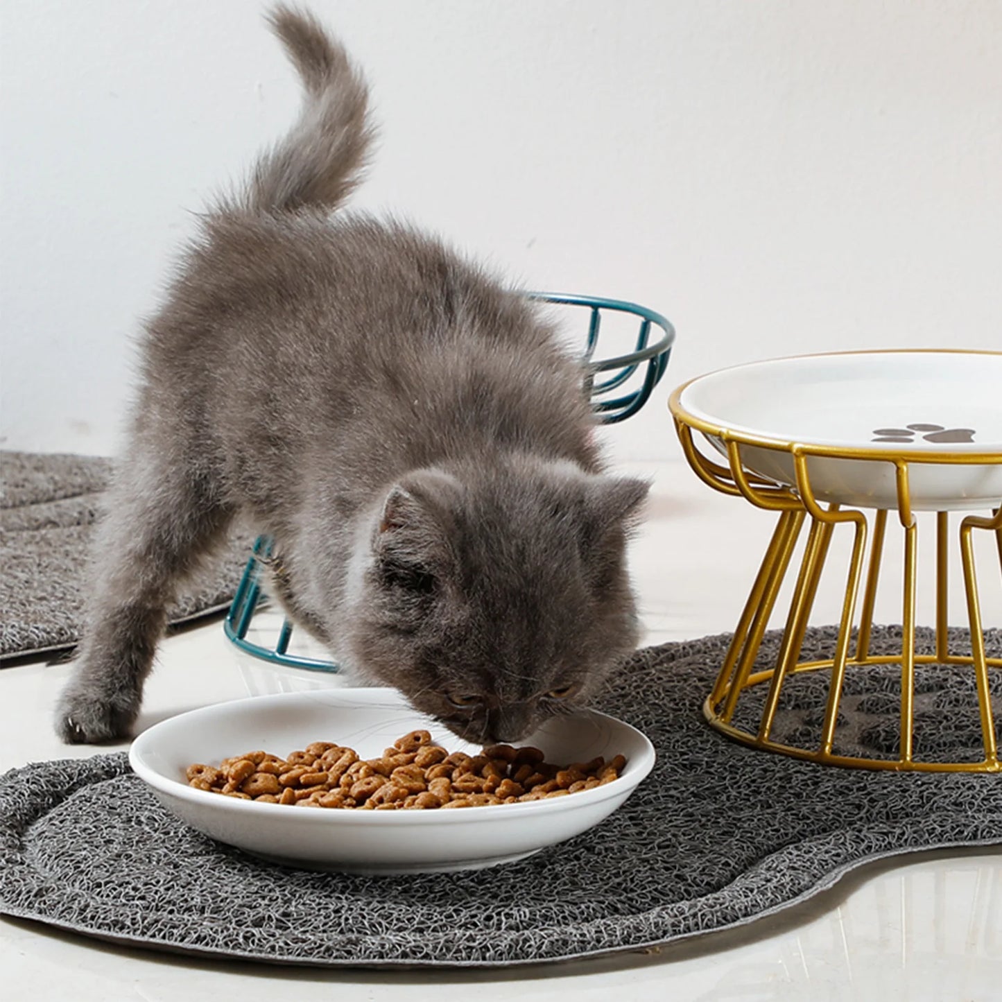 Ceramic Raised Pet Bowl Food Water Bowls with Rack for Cats Dogs Outdoor Feeding Drinking Accessories Doggie Cat Stand Bowl ﻿