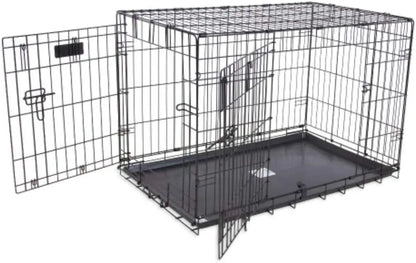 36-Inch Two-Door Wire Dog Crate with 5-Point Locking System for Medium Pets 50-70 lbs, Collapsible and Rust-Resistant