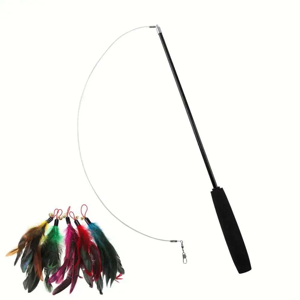 Cat Teaser Wands Three-section Telescopic Fishing Pole Wand Kitten Funny Catcher Teaser Stick Rod Interactive Stick Teaser Toys