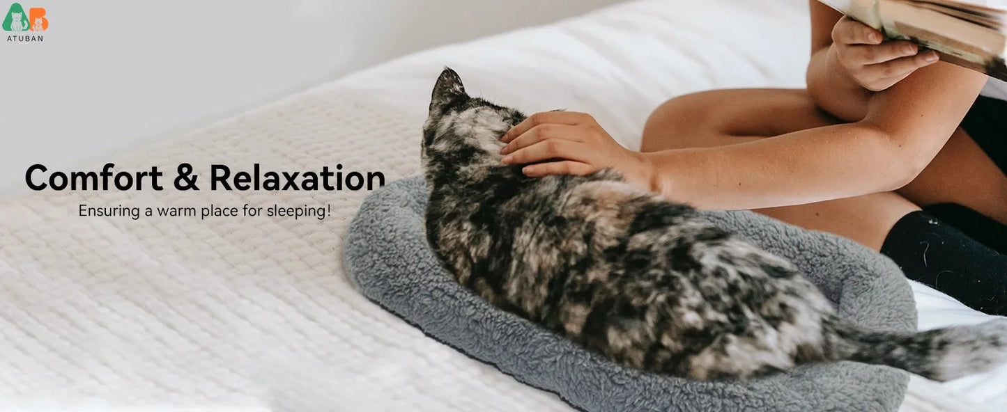 ATUBAN Cat Beds for Indoor Cats,Dog Bed Curl Sleep Plush Cushion Pillow,Non-Slip Bottom Washable Mat for Small Pet Puppy Rabbit