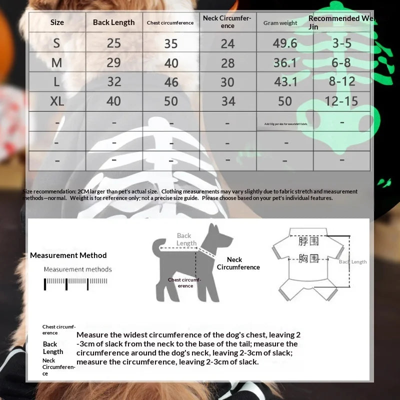 New Adjustable Glow-in-the-Dark Skull Bone Halloween Full Body Jumpsuit for Small Dogs Scary & Funny Trick-or-Treat Pet Outfit