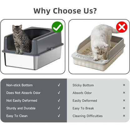 Extra Large Stainless Steel Cat Litter Box with Lid, 24''L x 16''W x 12''H, Easy Clean Metal Pan for Cats
