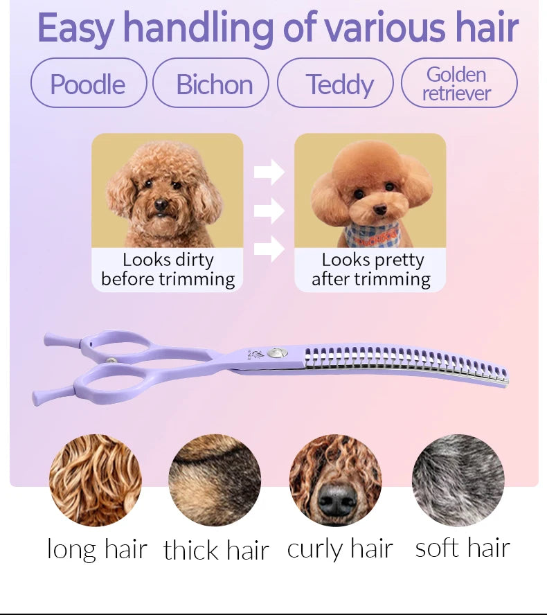 Fenice Dog Beauty Scissors Colorful 6.5/7/7.5 inch JP440C Professional Dog Grooming Scissors Curved Thinner Chunker Shears Tools